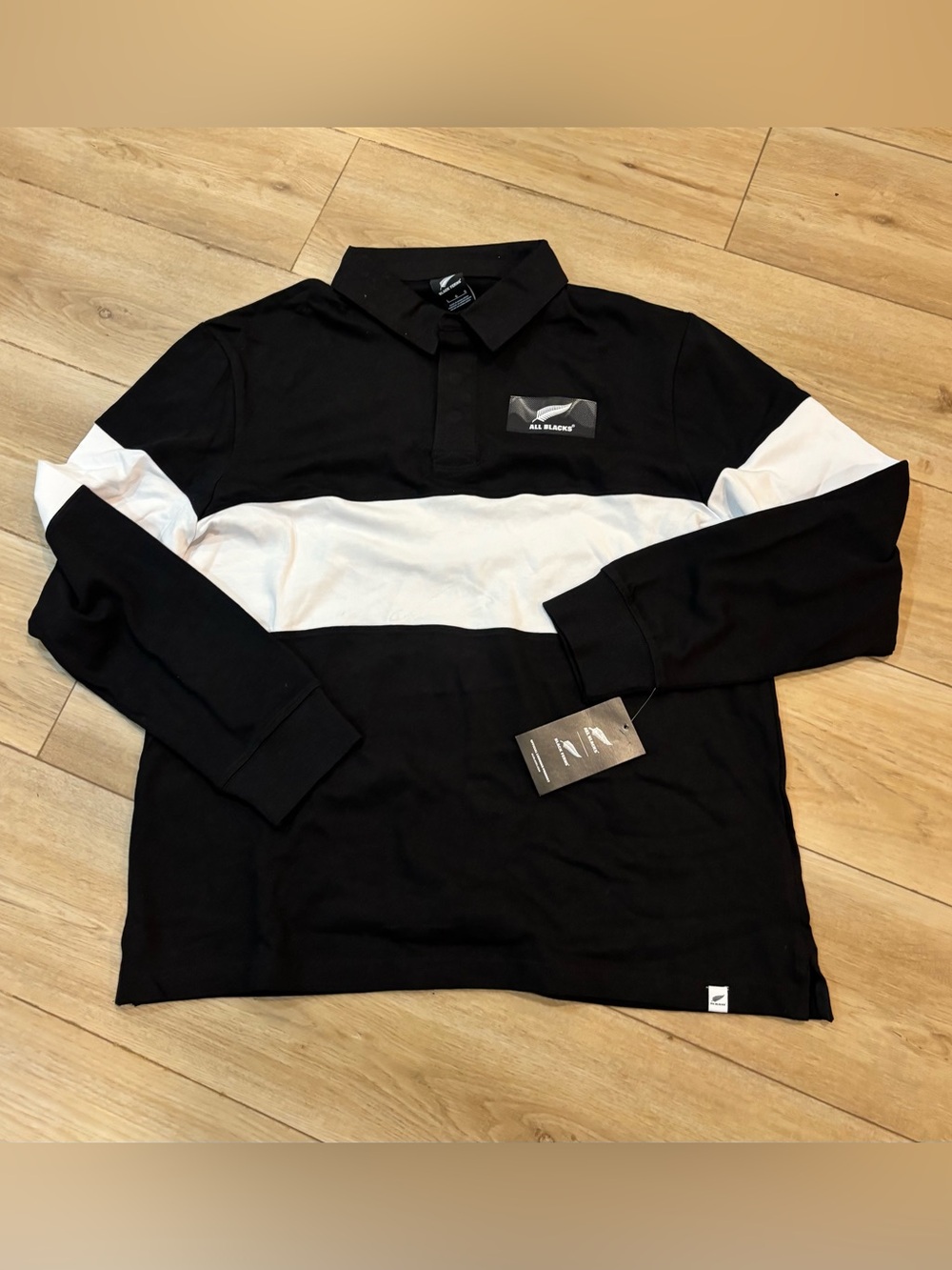 New Zealand Rugby Shirt Mens Large L All Blacks Black Ferns Black White L/S NWT